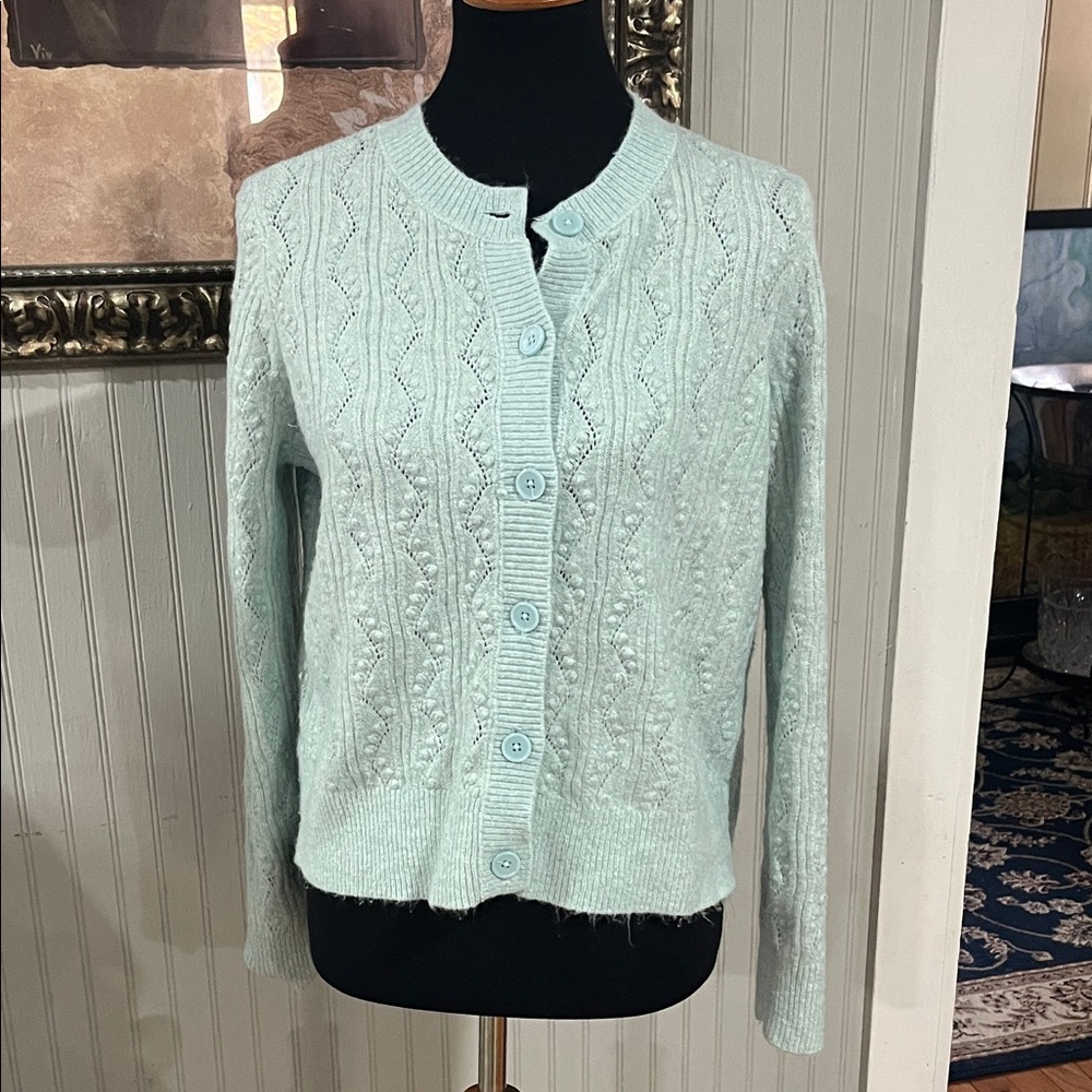LOFT Light Green Cable Knit Cardigan JM